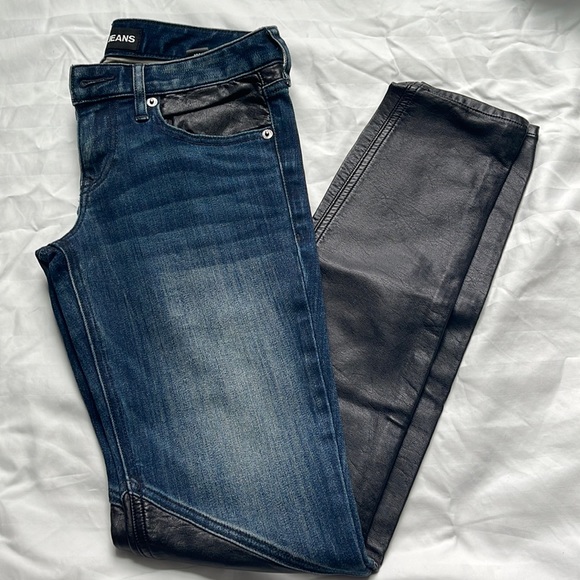 Express Legging Jeans with Black Leather Detail. SIZE 0